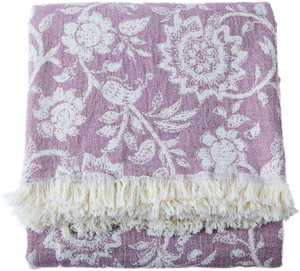 Tagesdecke Baumwoll Tuch rosé mit gewebten Blütenranken