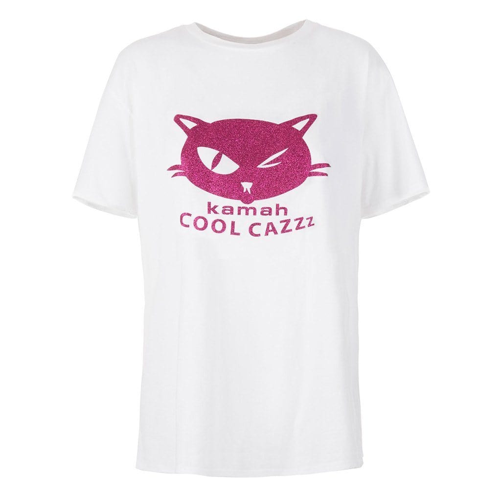 oversized unisex T-Shirt TONI  mit Cool Cazzz Logo Print - Farbe white/magenta 