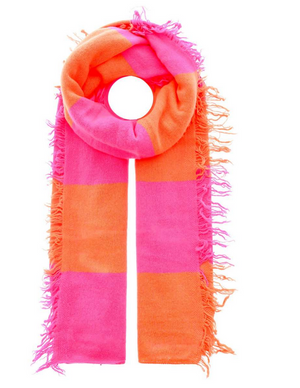 gestreiftes Cahsmere plaid mit Fransen, pink-orange