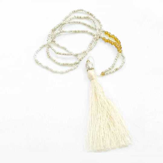 Kette, offwhite-rosé - Buddhakette aus Mini - Perlen