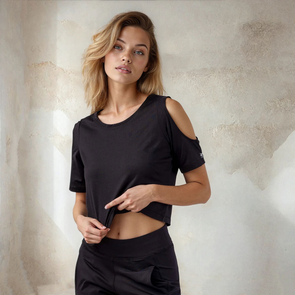 Yoga Top RAFFAELA,  Cropped Shirt , freie Schultern, verchiedene Farben | kamah yoga and style