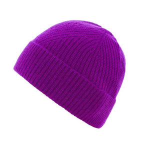 kurze anliegende Beanie Mütze aus 100% Cashmere, 1:1 Ribknit, Farbe lilac