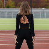 Yoga-Shirt "Soraya", black – Cropped Langarmshirt mit tiefem Rückenausschnitt - Kamah Yoga and Style