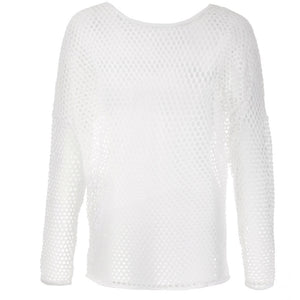 Yoga Longsleeve SUNGELA, one size Pullover aus Mesh Material - Farbe white I kamah Yoga and Style