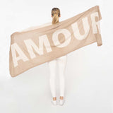 Luxuriöser Cashmere Schal mit mehrfarbigen Designelementen, Fair Trade - grosses Cashmere Plaid mit buntem Schriftzug- verschiedene Farben - kamah yoga and style