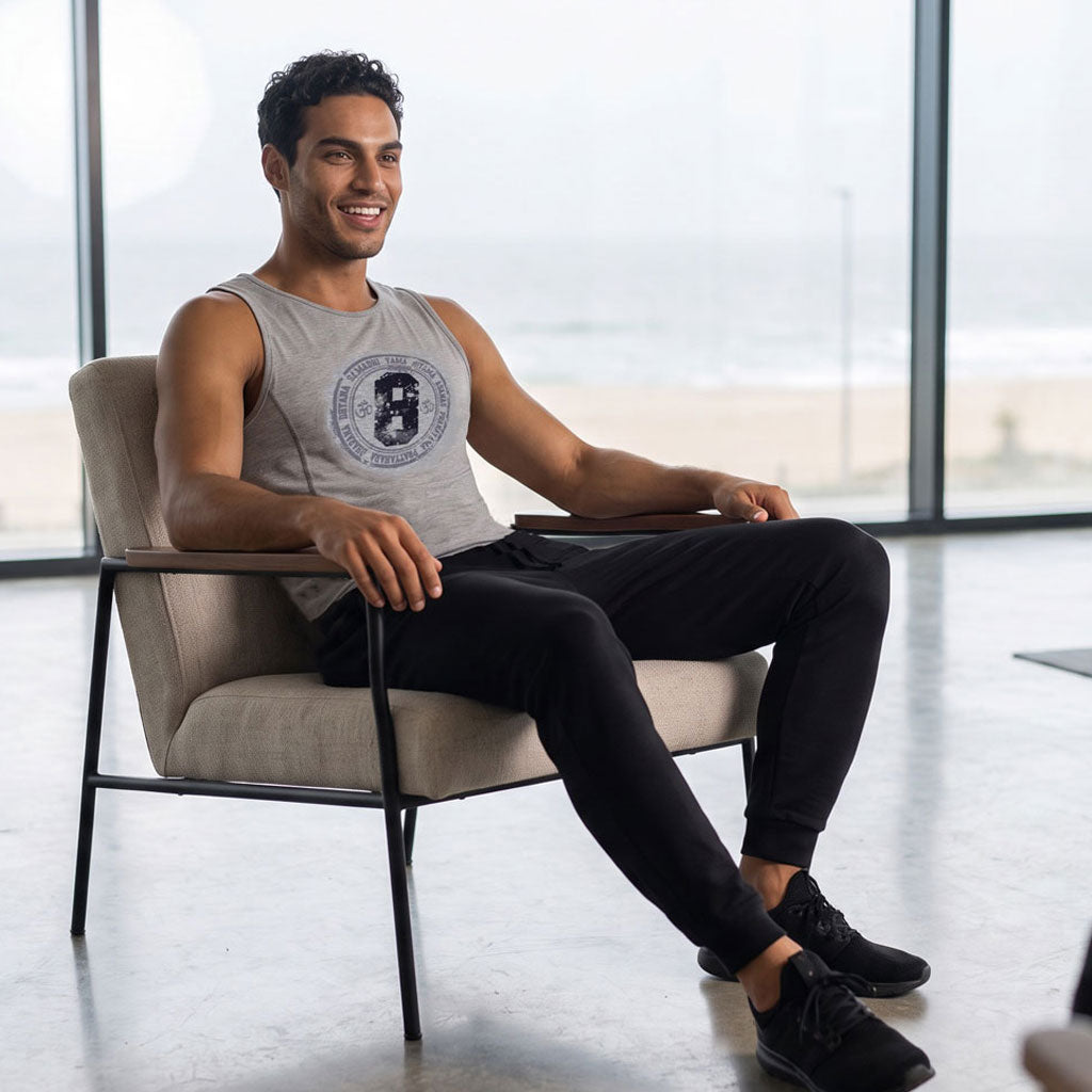 Yoga Tank Top TILL, Farbe greymelange | kamah - Yoga-Top "Till", greymelange - Herren-Shirt mit perfekter Passform - kamah yoga and style