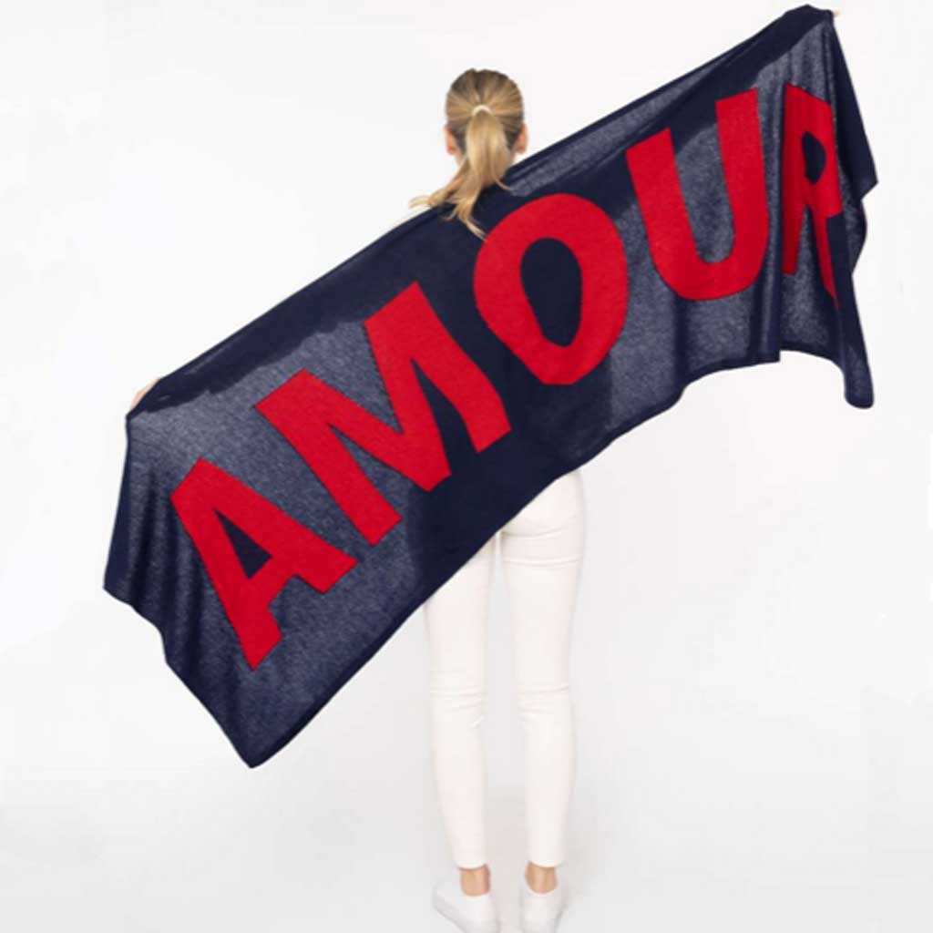 Luxuriöser Cashmere Schal mit mehrfarbigen Designelementen, Fair Trade - grosses Cashmere Plaid mit buntem Schriftzug- verschiedene Farben - kamah yoga and style