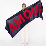 Luxuriöser Cashmere Schal mit mehrfarbigen Designelementen, Fair Trade - grosses Cashmere Plaid mit buntem Schriftzug- verschiedene Farben - kamah yoga and style