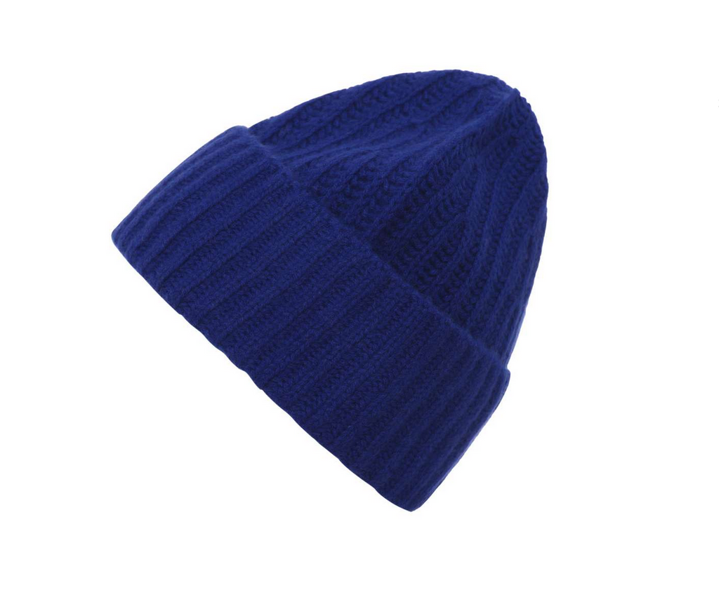 unisex Rib knit Beanie aus super soft cashmere, Farbe mediterraneo blu