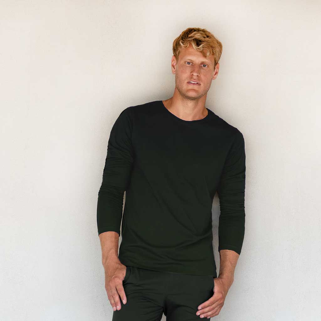 Lounge-Shirt "Simon", olive - Superbequemes Herren Langarmshirt, kamah Yoga & Style