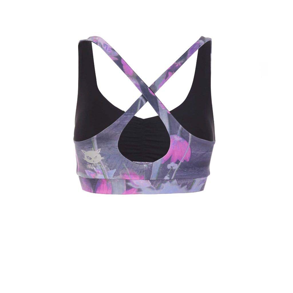active Yoga and sports bustier top w. removable pads, allover print "Mystique"