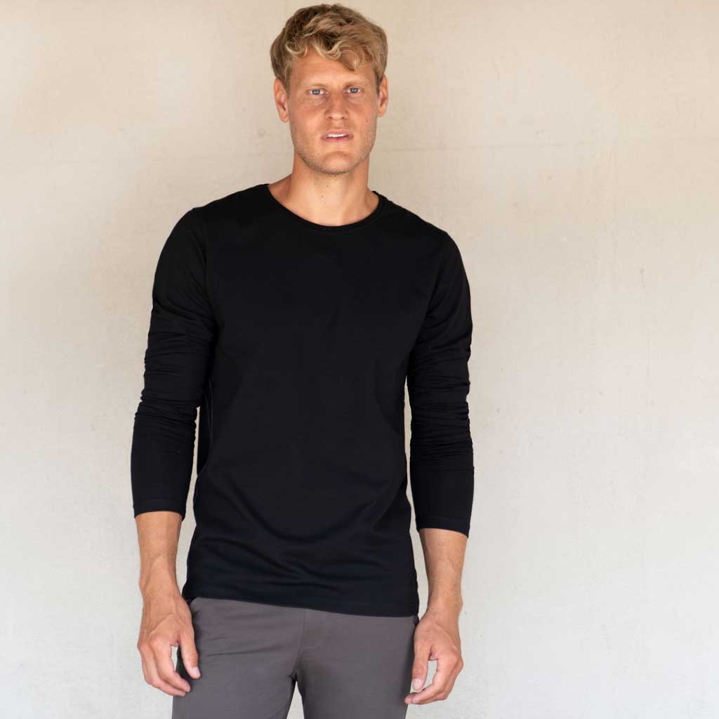 Lounge-Shirt "Simon", charcoal - Superbequemes Herren Langarmshirt, kamah Yoga & Style, Front
