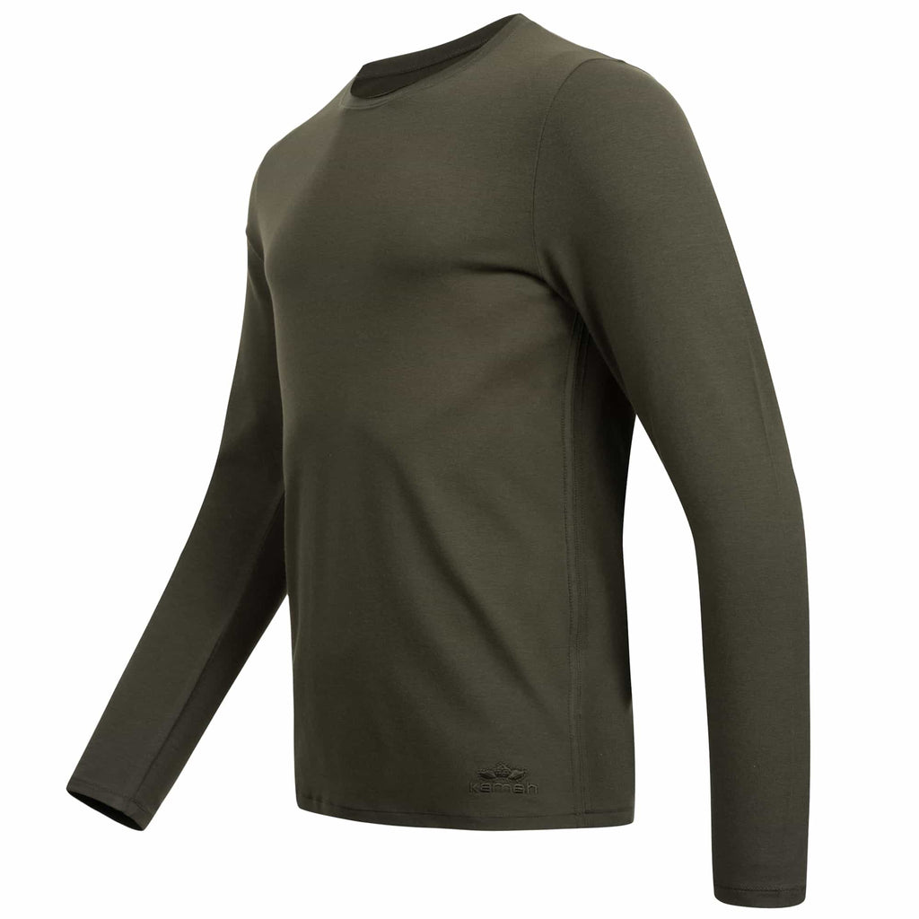 Lounge-Shirt "Simon", olive - Superbequemes Herren Langarmshirt, kamah Yoga & Style