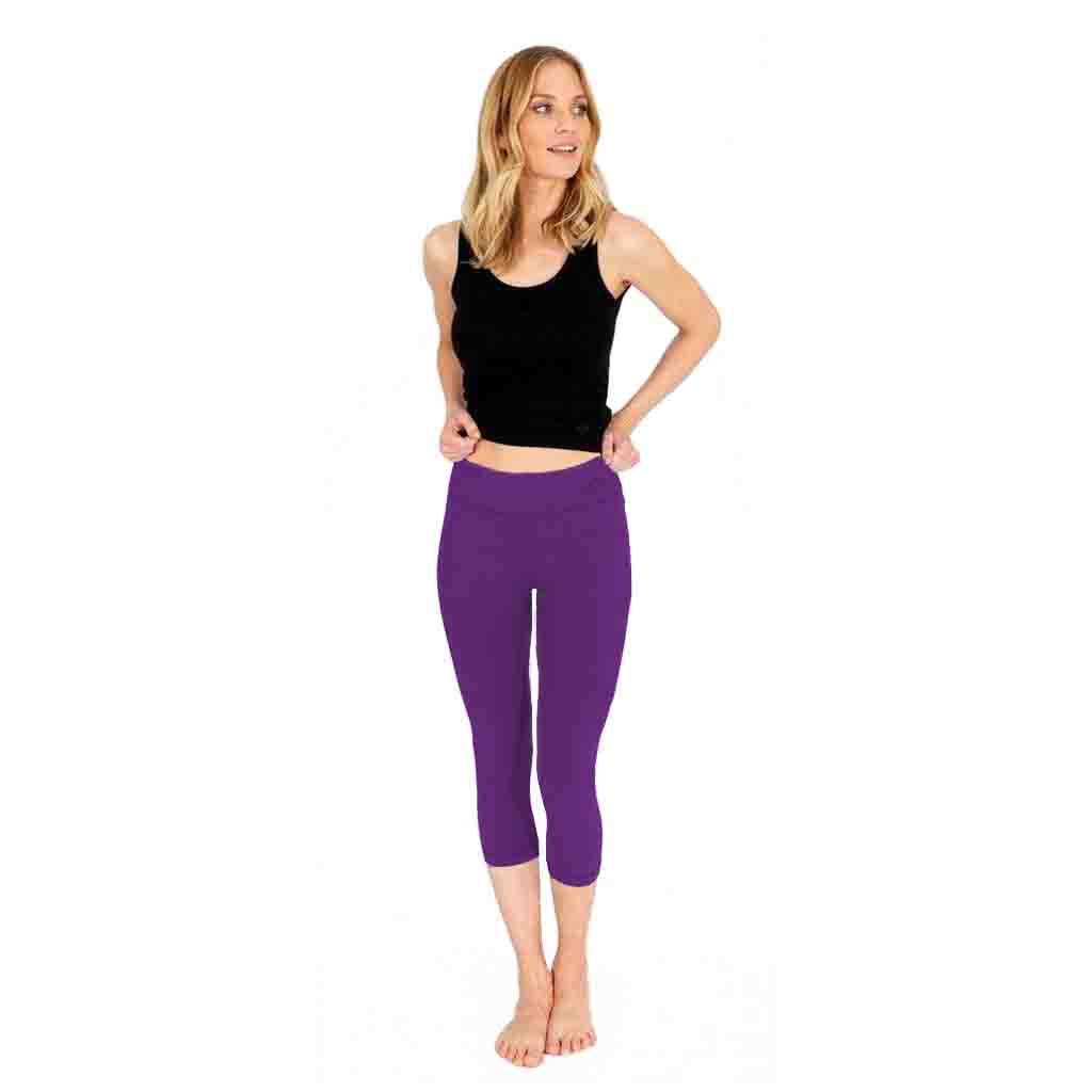 cropped Yoga tights LISSY, color lilac , eco Cotton - Capri Leggings - Kamah Yoga and Style