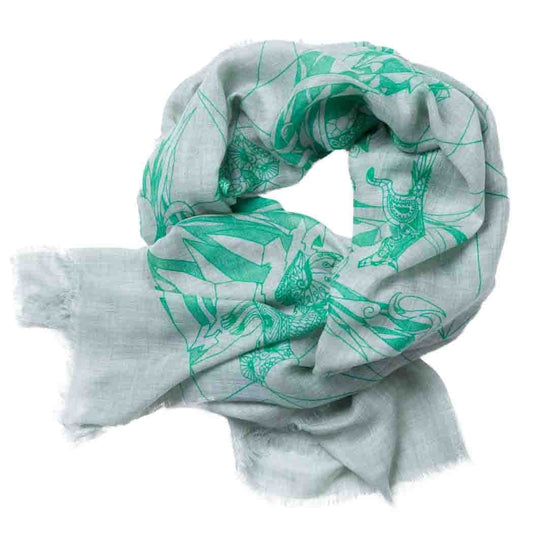 feines Cashmere Plaid mit Print, hellgrau/grün