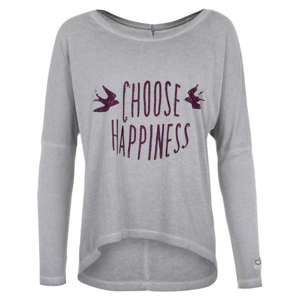 Langarmshirt MELODY "Choose Happiness", Farbe: stone | kamah - Lounge-Shirt "Melody", stone - Lässiges Langarmshirt mit Print - kamah yoga and style