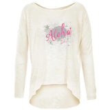 Langarmshirt MELODY, Farbe offwhite, Viskose, Leinen | kamah - Lounge-Shirt "Melody Aloha", offwhite - Lässiges Langarmshirt mit Print - kamah yoga and style