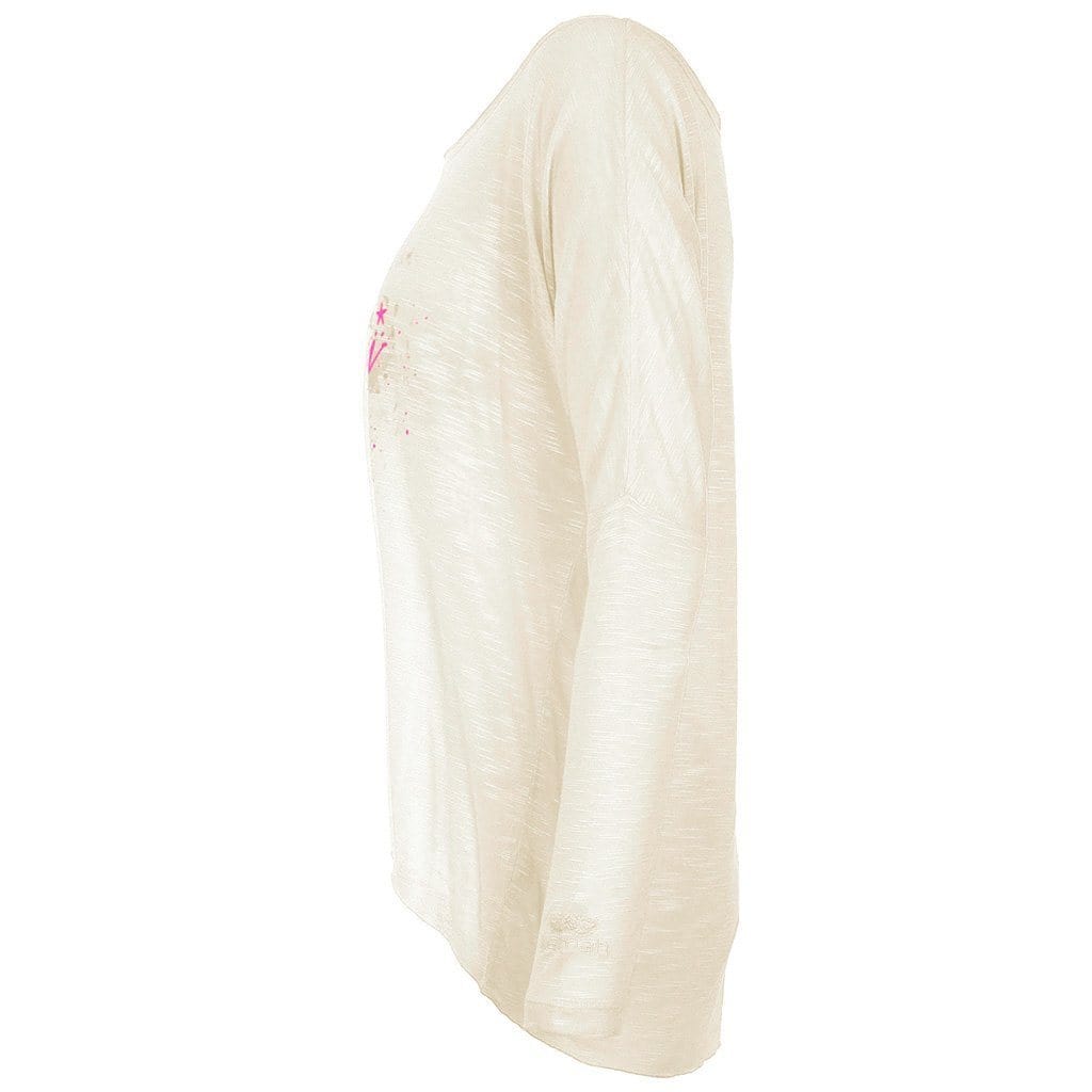 Langarmshirt MELODY, Farbe offwhite, Viskose, Leinen | kamah - Lounge-Shirt "Melody Aloha", offwhite - Lässiges Langarmshirt mit Print - kamah yoga and style