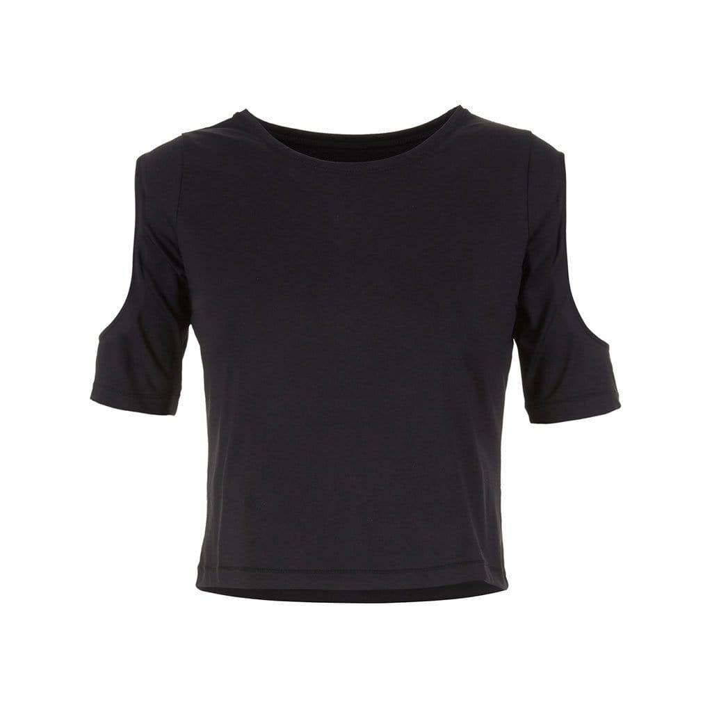 Yoga-Top "Raffaela", black - Cropped Top mit Schulter Cut Outs - Kamah Yoga and Style